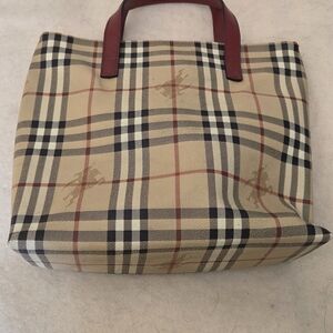 Burberry Checkered Tote with Red Trim